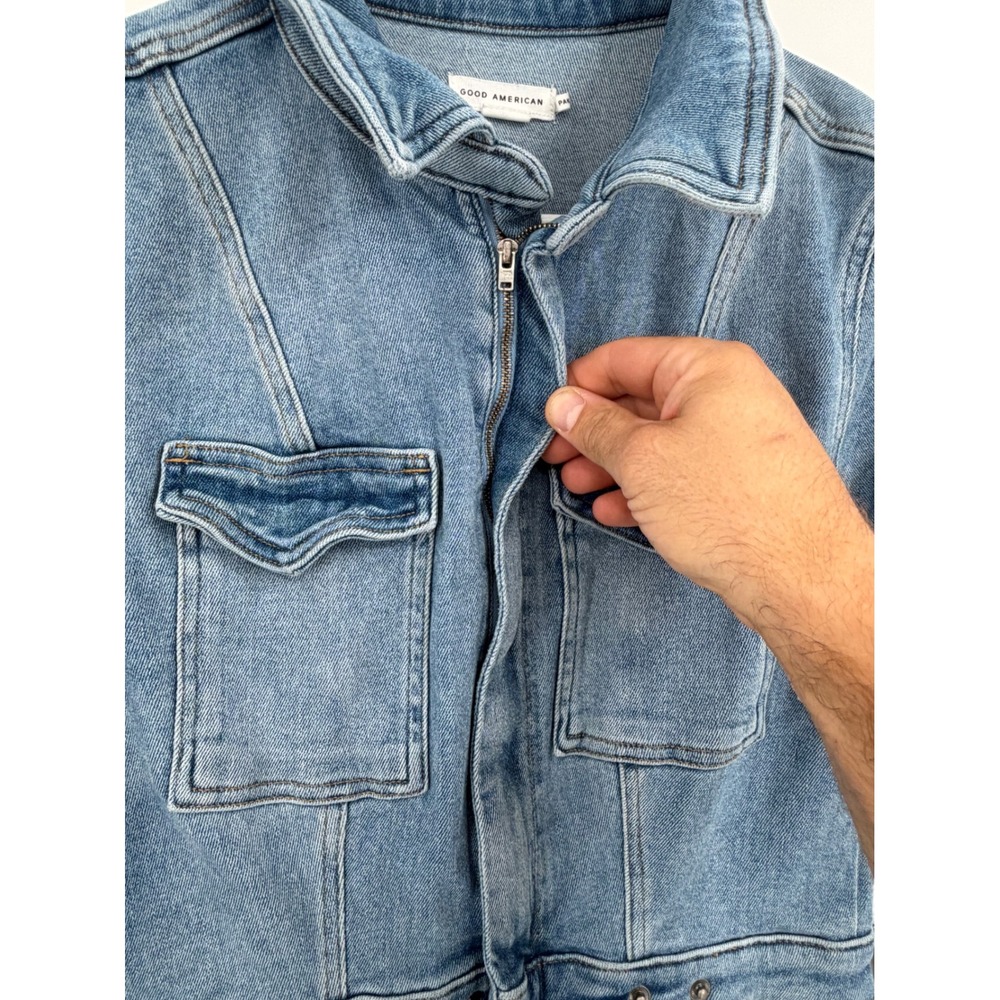 Good American Denim Jumpsuit Women Size L Blue Short Sleeve Utility Boiler Suit - Picture 7 of 7